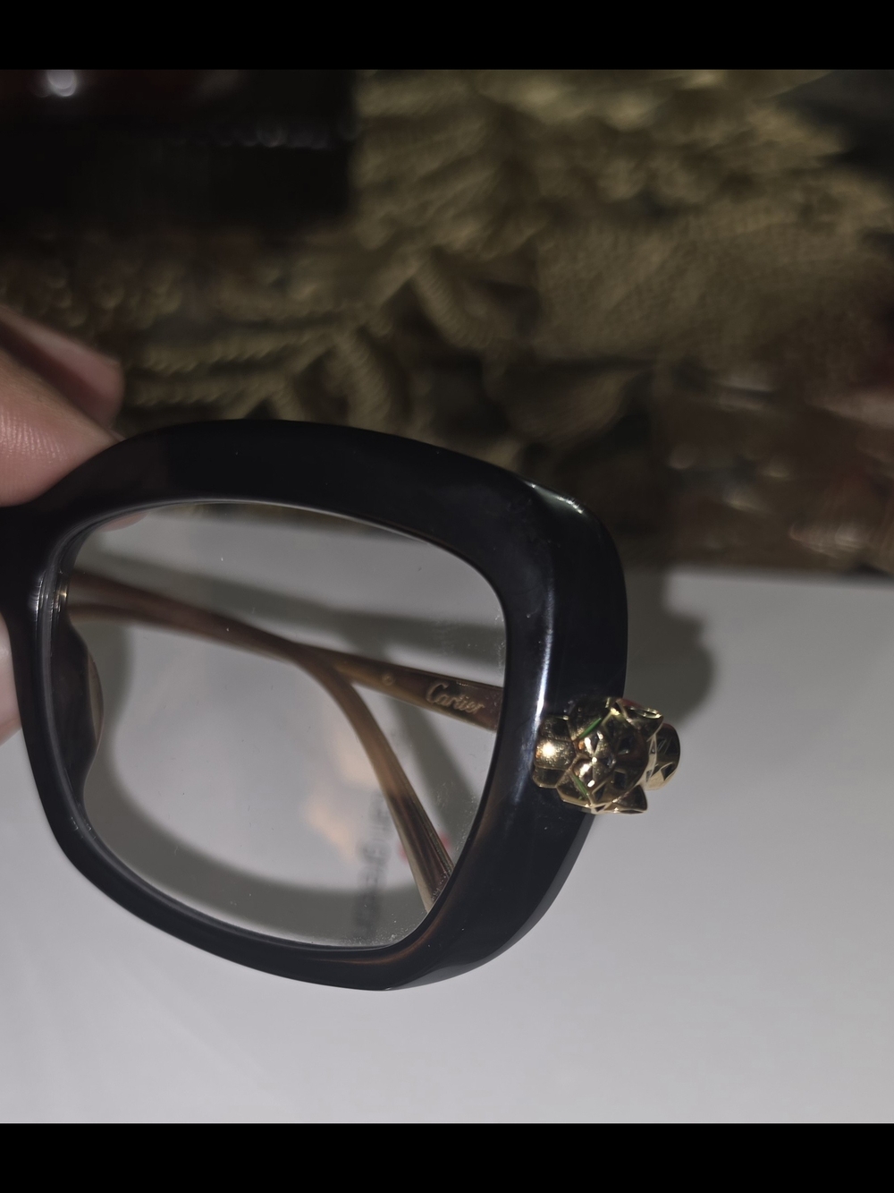 Cartier Black Frames with Gold Panthère Detail Sunglasses